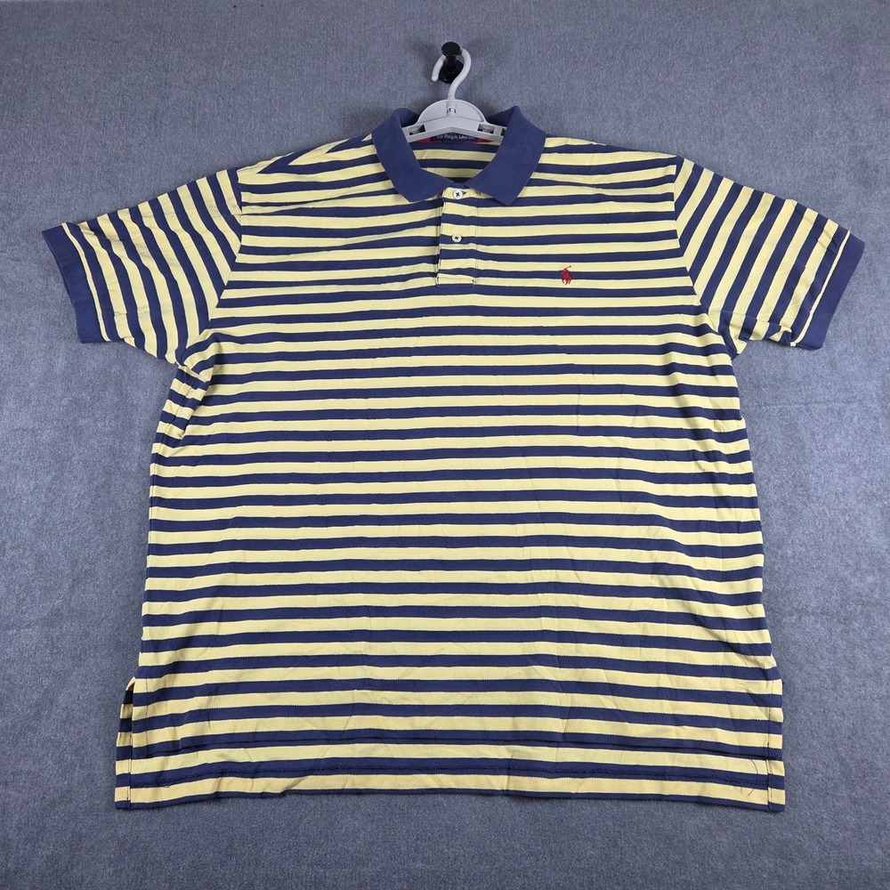 Polo Ralph Lauren Polo Shirt Mens XXL Blue Yellow Striped Excellent Short Sleeve